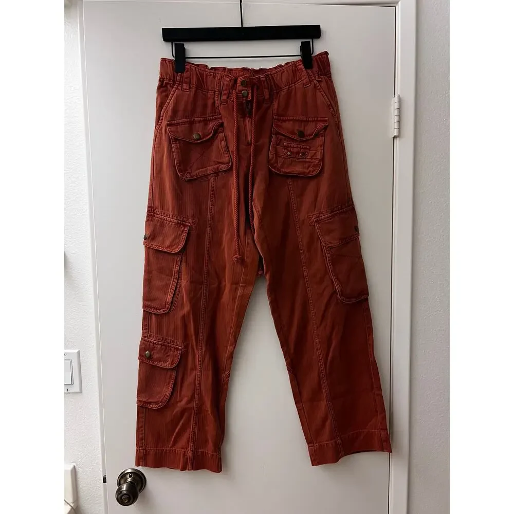 We the free Tahiti pull on cargo pants new terracotta red rust cinnabae small